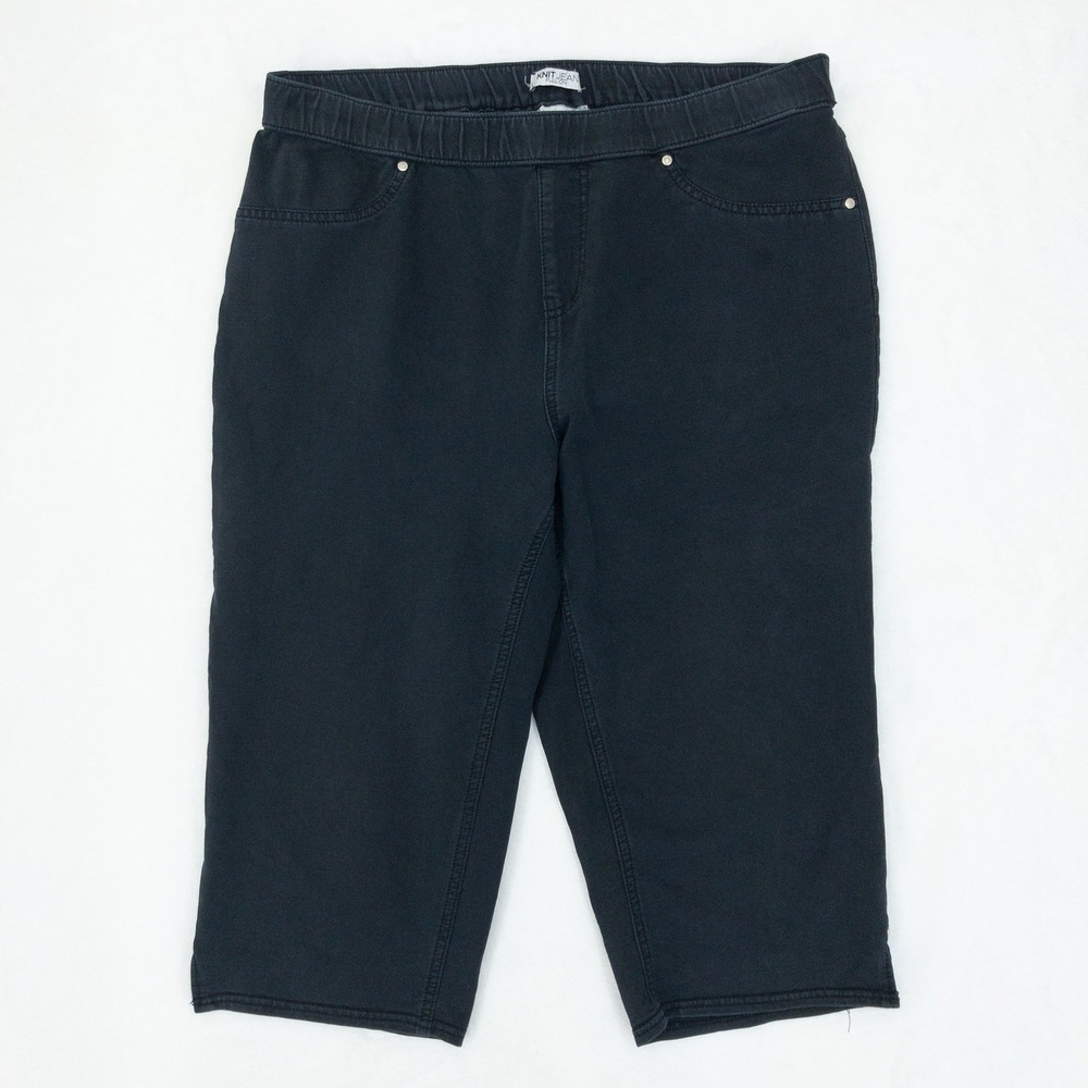 Catherines Knit Jean Pull On Capris Womens 0X 14/16W Black Pants Stretch Crop